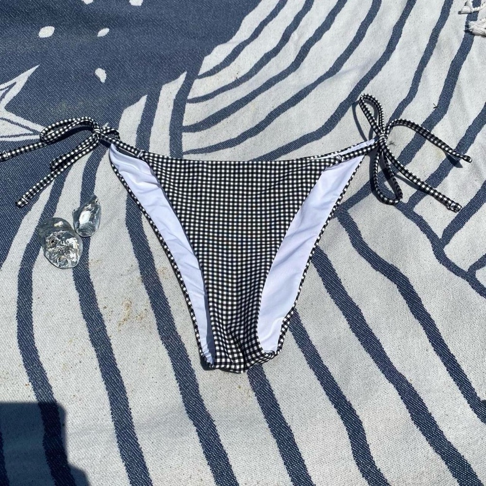 Aerie Whimsigoth Cottagecore Black & White Gingham Cheekiest Tie Bikini Bottom